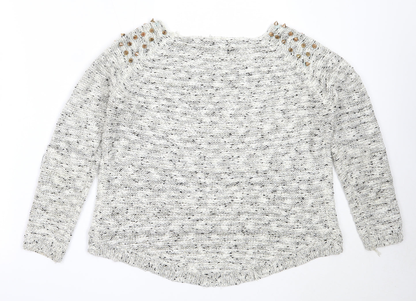 Danity Womens Ivory Round Neck  Acrylic Pullover Jumper One Size