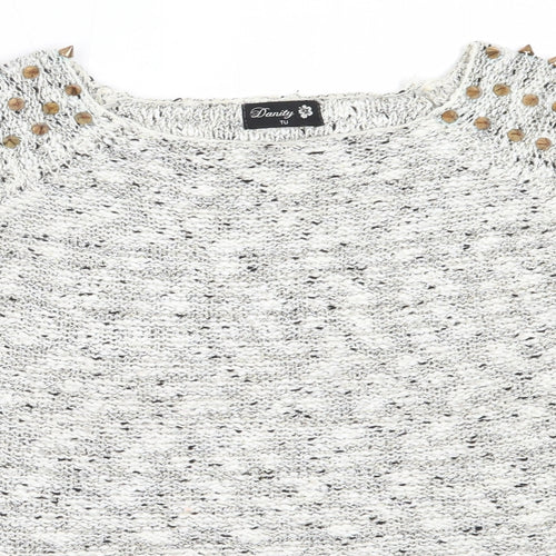 Danity Womens Ivory Round Neck  Acrylic Pullover Jumper One Size