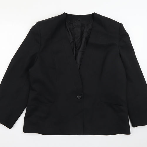 Preworn Womens Black  100% Polyester Jacket Blazer Size 10   - Shoulder pads Pockets