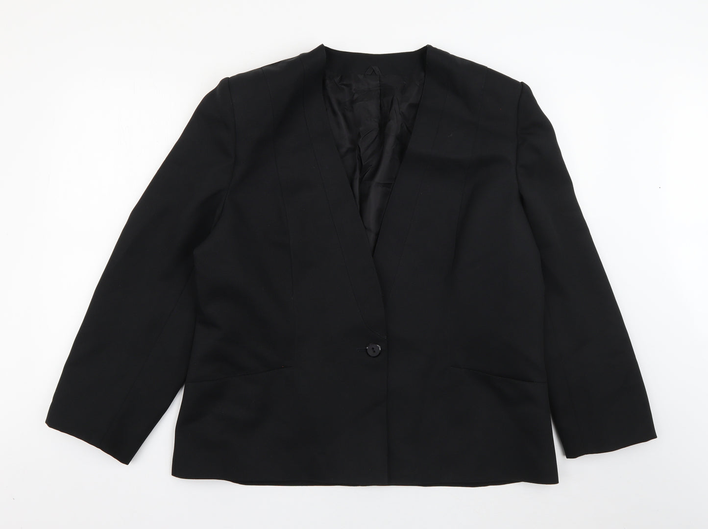 Preworn Womens Black  100% Polyester Jacket Blazer Size 10   - Shoulder pads Pockets