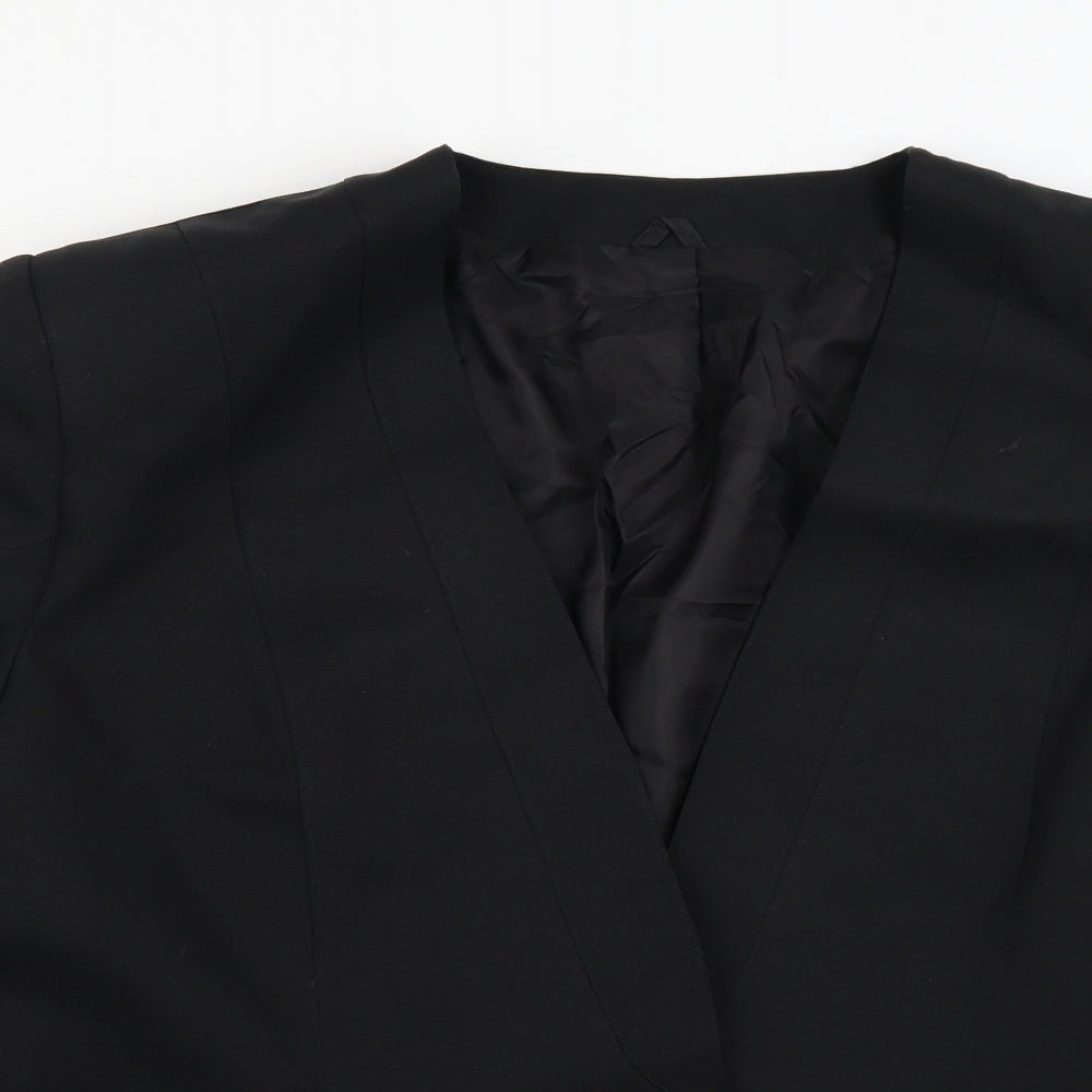 Preworn Womens Black  100% Polyester Jacket Blazer Size 10   - Shoulder pads Pockets