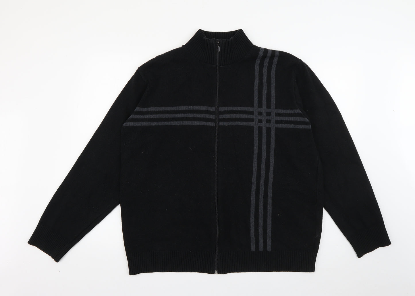 Petroleum Mens Black High Neck Plaid Acrylic Full Zip Jumper Size XL