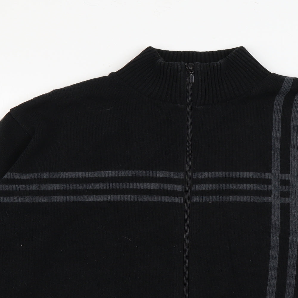 Petroleum Mens Black High Neck Plaid Acrylic Full Zip Jumper Size XL