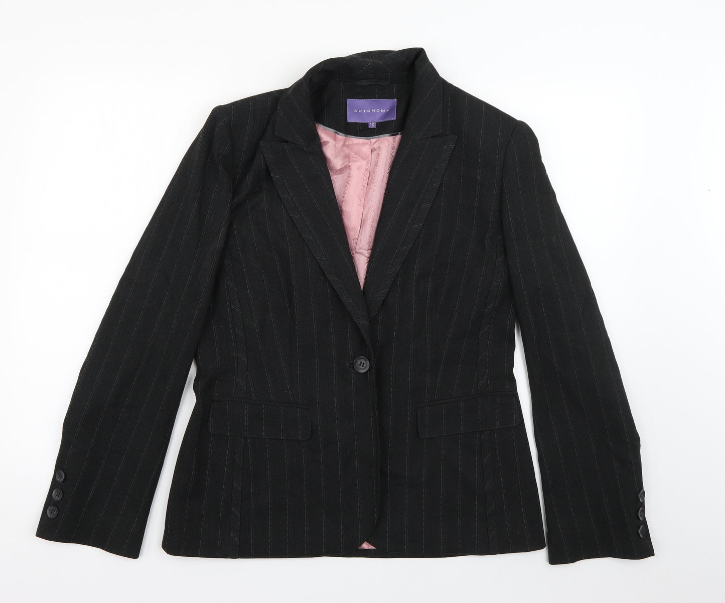 Autonomy Womens Grey Striped Polyester Jacket Blazer Size 12