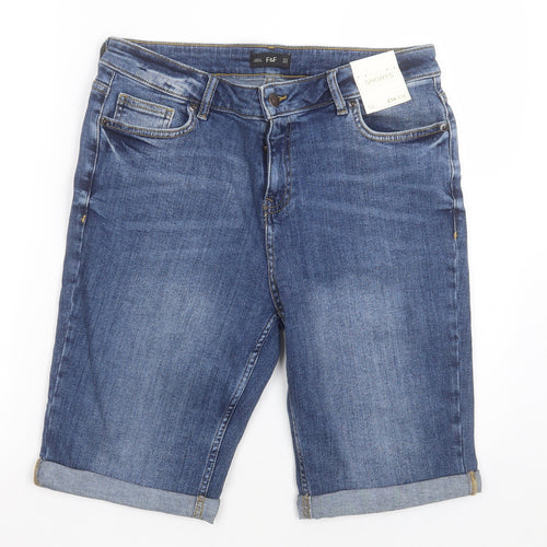 F&F Womens Blue  Cotton Bermuda Shorts Size 14 L10 in Regular Button