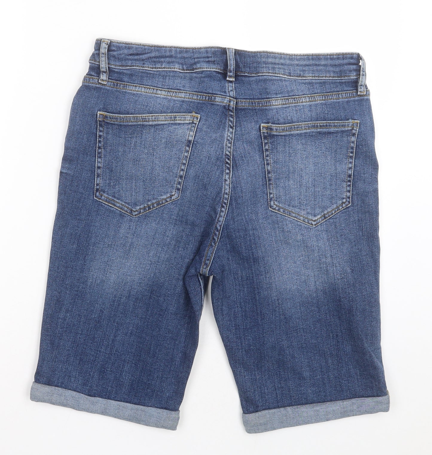 F&F Womens Blue  Cotton Bermuda Shorts Size 14 L10 in Regular Button