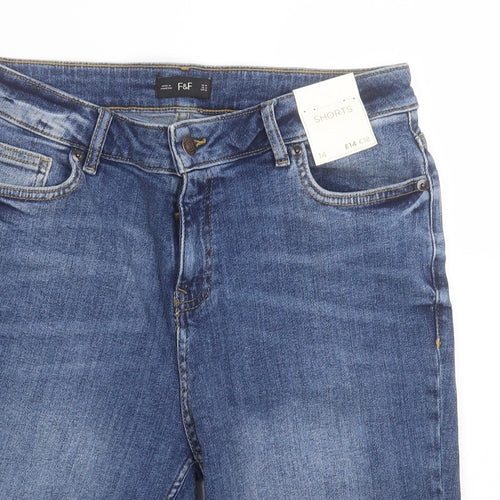 F&F Womens Blue  Cotton Bermuda Shorts Size 14 L10 in Regular Button