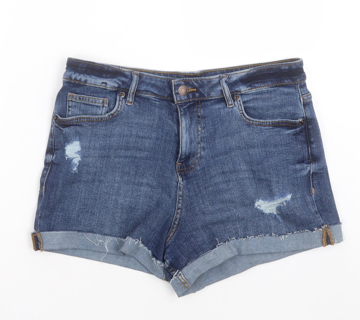 F&F Womens Blue  Cotton Bermuda Shorts Size 14 L3 in Regular Button