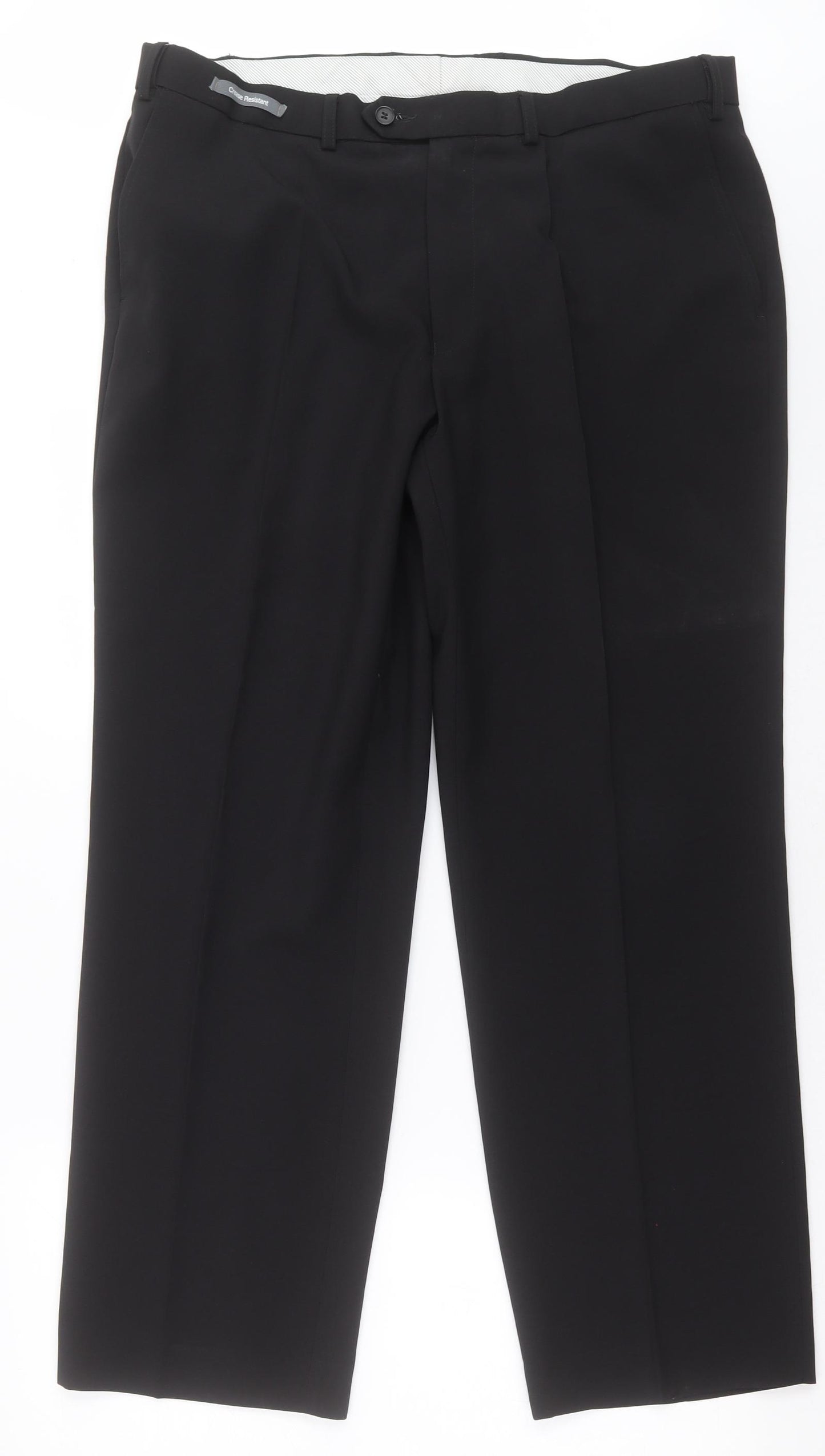 Marks and Spencer Mens Black  Polyester Trousers  Size 38 L31 in Regular Button - crease resistant