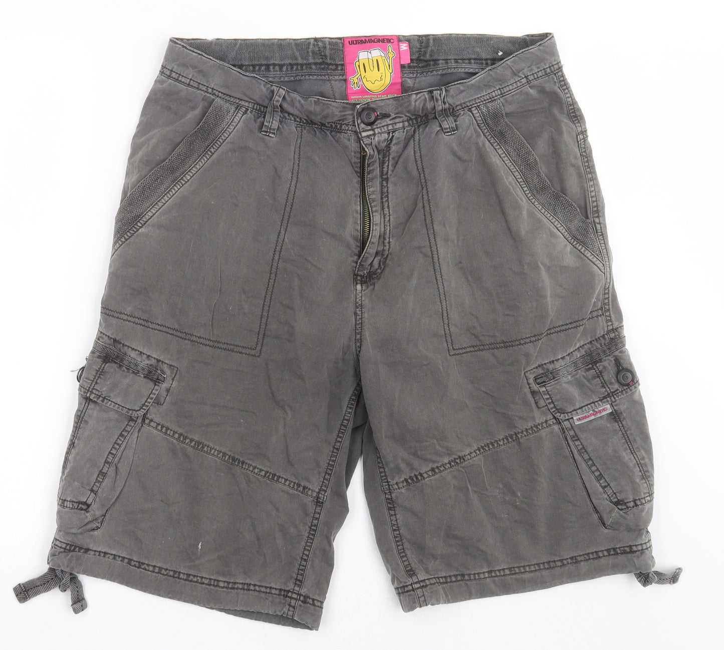 Ultra Magnetic Mens Grey  Cotton Cargo Shorts Size M L10 in Regular Button