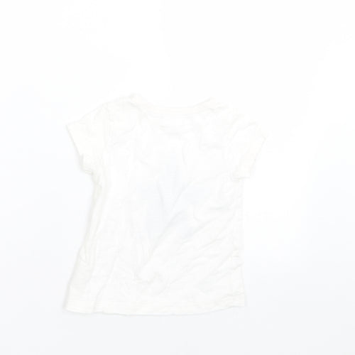 NEXT Girls White  Cotton Basic T-Shirt Size 12-18 Months Crew Neck Pullover - Star Print