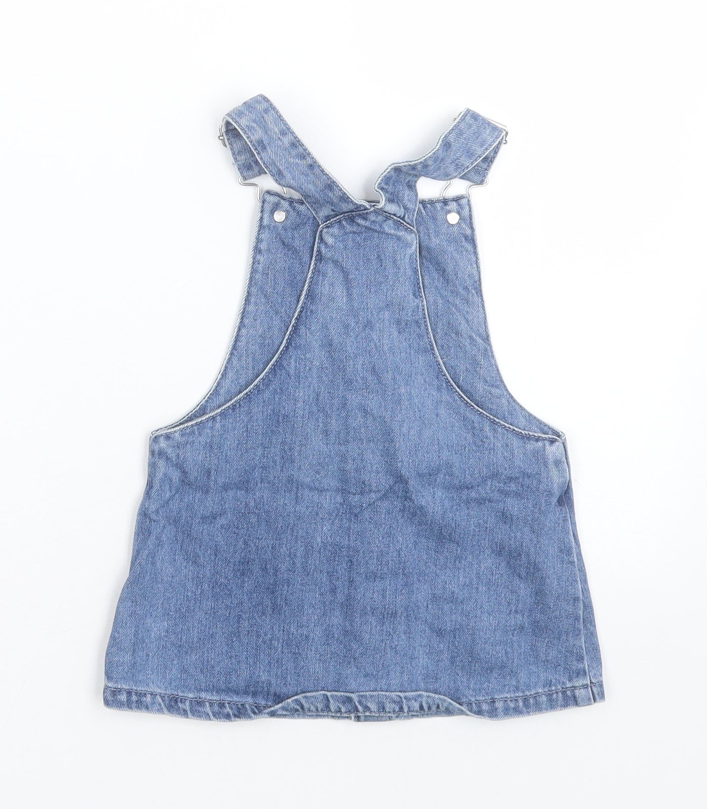 F&F Girls Blue  Cotton Pinafore/Dungaree Dress  Size 12-18 Months  Square Neck Button