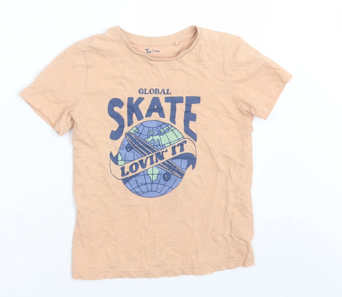 TU Boys Orange  Cotton Basic T-Shirt Size 7 Years Crew Neck Pullover - global skate