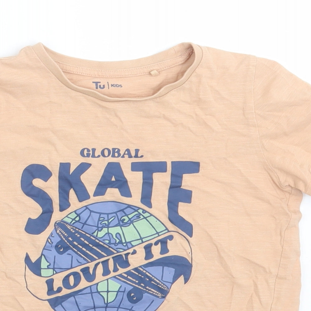 TU Boys Orange  Cotton Basic T-Shirt Size 7 Years Crew Neck Pullover - global skate