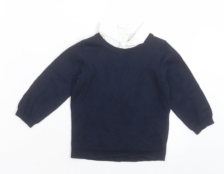 H&M Boys Blue  Cotton Basic Polo Size 9-12 Months Collared Pullover