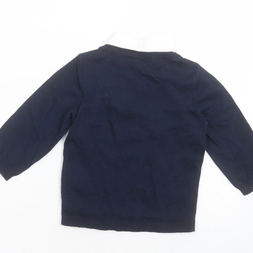 H&M Boys Blue  Cotton Basic Polo Size 9-12 Months Collared Pullover