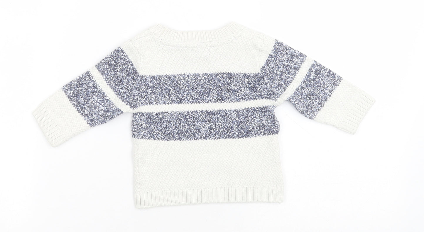 NEXT Boys White Striped Cotton Pullover Jumper Size 3-6 Months  Pullover