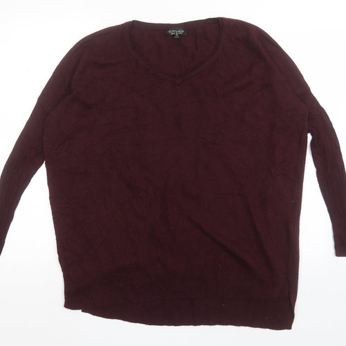 Topshop Womens Purple V-Neck  Acrylic Pullover Jumper Size 10