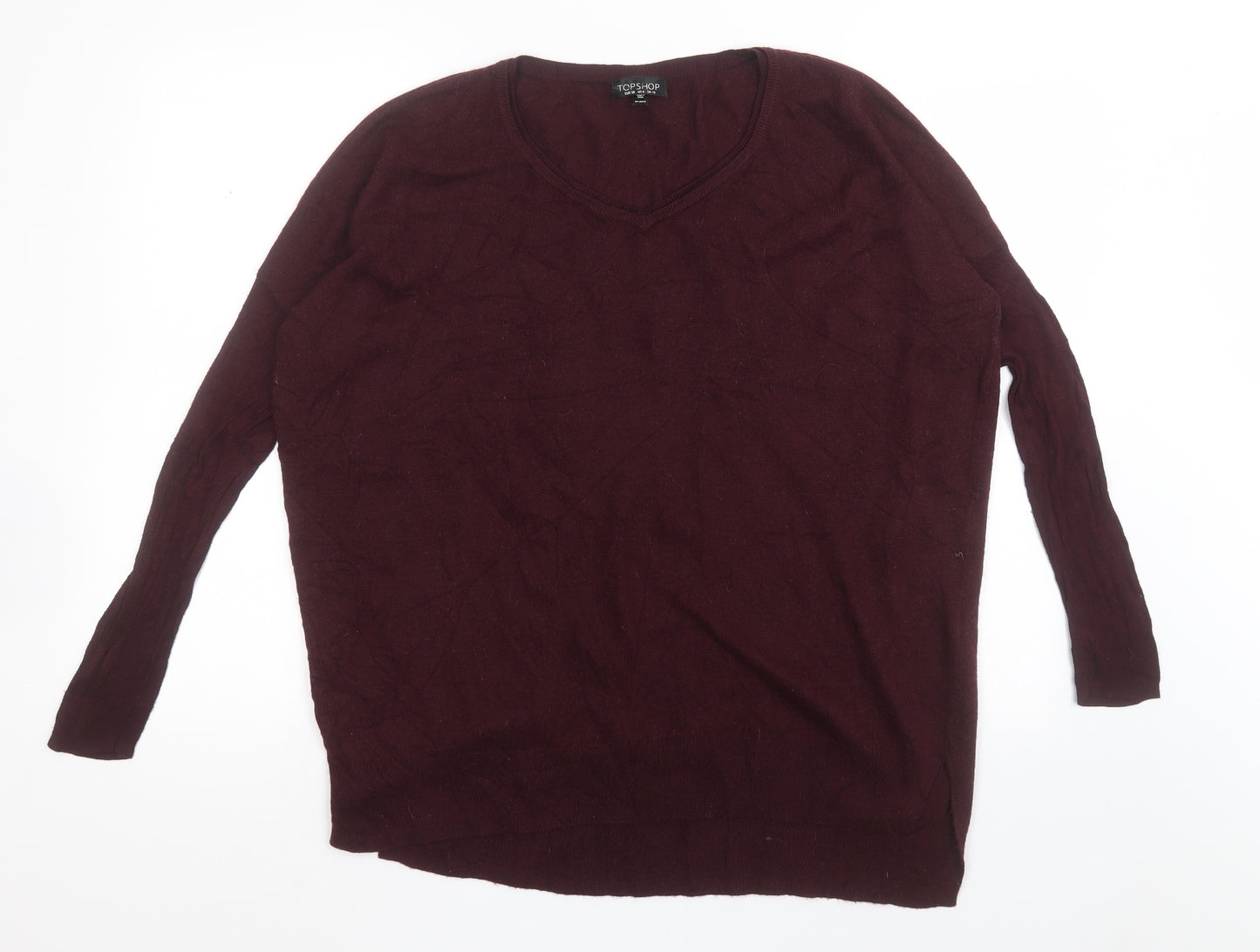 Topshop Womens Purple V-Neck  Acrylic Pullover Jumper Size 10