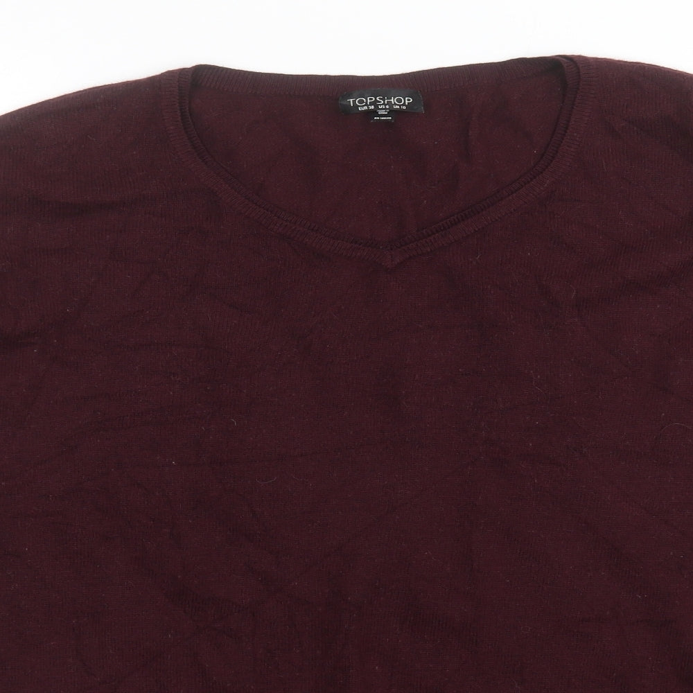Topshop Womens Purple V-Neck  Acrylic Pullover Jumper Size 10