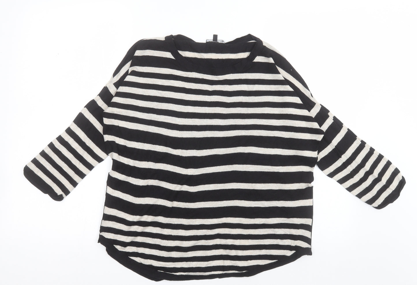 Warehouse Womens Beige Crew Neck Striped Cotton Pullover Jumper Size 12