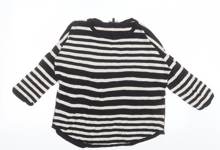 Warehouse Womens Beige Crew Neck Striped Cotton Pullover Jumper Size 12