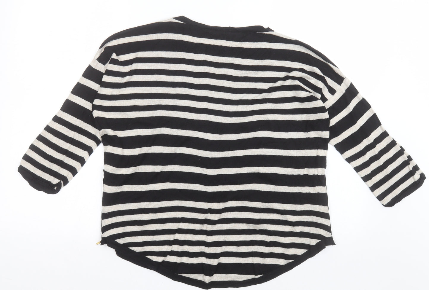 Warehouse Womens Beige Crew Neck Striped Cotton Pullover Jumper Size 12