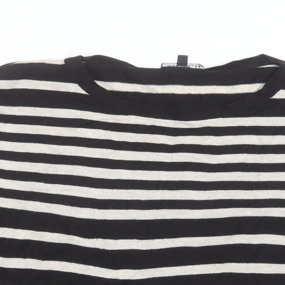 Warehouse Womens Beige Crew Neck Striped Cotton Pullover Jumper Size 12