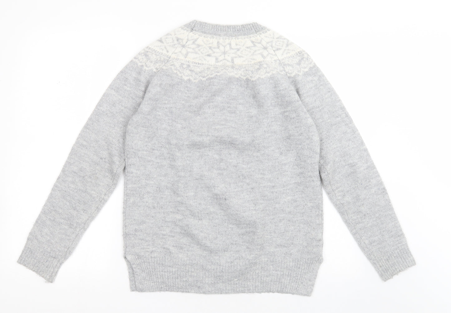 Papaya Womens Grey Crew Neck Fair Isle Acrylic Pullover Jumper Size S
