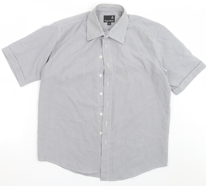Giorgio Mens White Check Polyester Button-Up Size M Collared Button