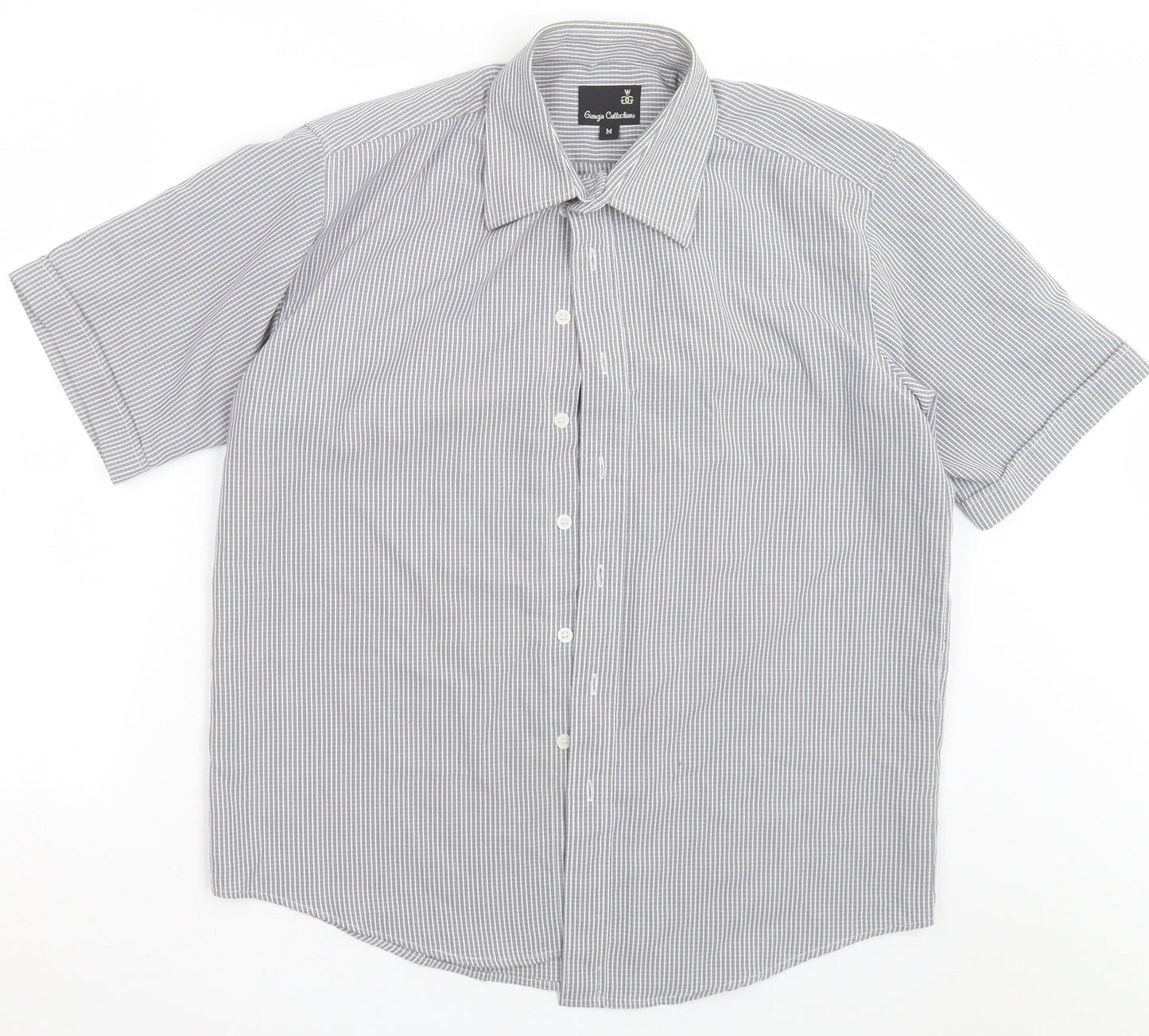 Giorgio Mens White Check Polyester  Button-Up Size M Collared Button