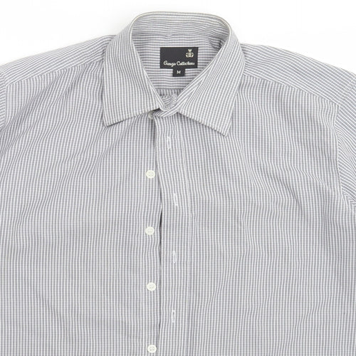 Giorgio Mens White Check Polyester  Button-Up Size M Collared Button