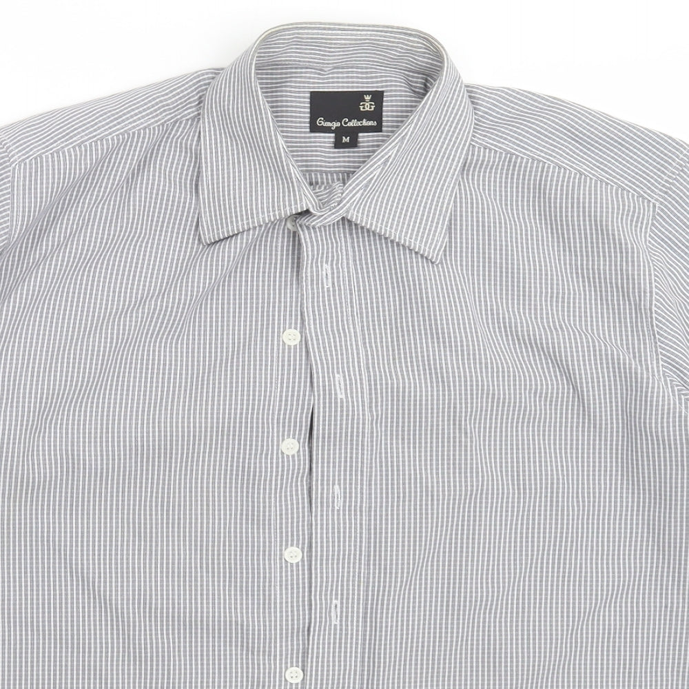 Giorgio Mens White Check Polyester  Button-Up Size M Collared Button