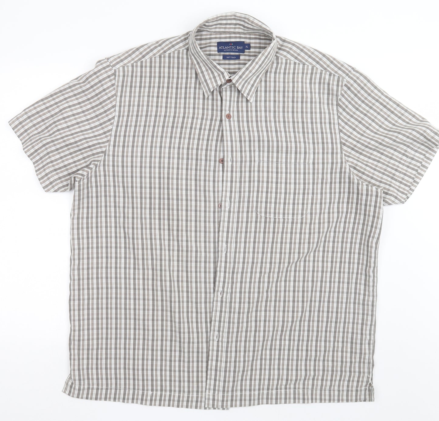 Atlantic Bay Mens Brown Check Cotton  Button-Up Size XL Collared Button - soft Touch