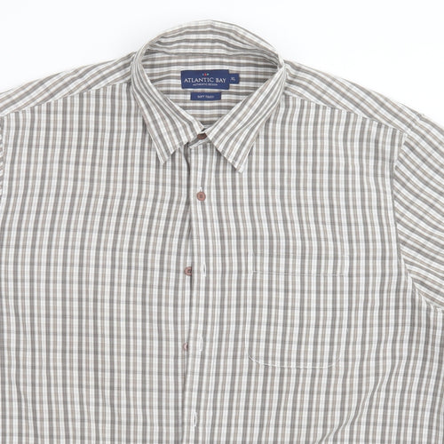 Atlantic Bay Mens Brown Check Cotton  Button-Up Size XL Collared Button - soft Touch