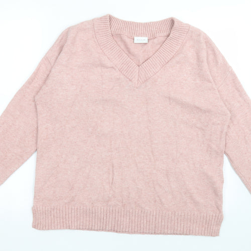 VILA Womens Pink V-Neck  Viscose Pullover Jumper Size M