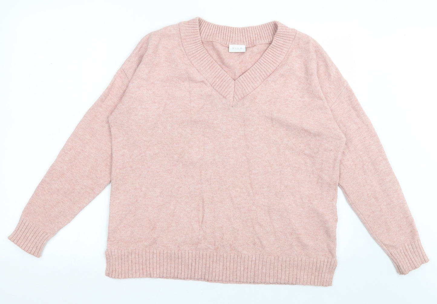 VILA Womens Pink V-Neck  Viscose Pullover Jumper Size M