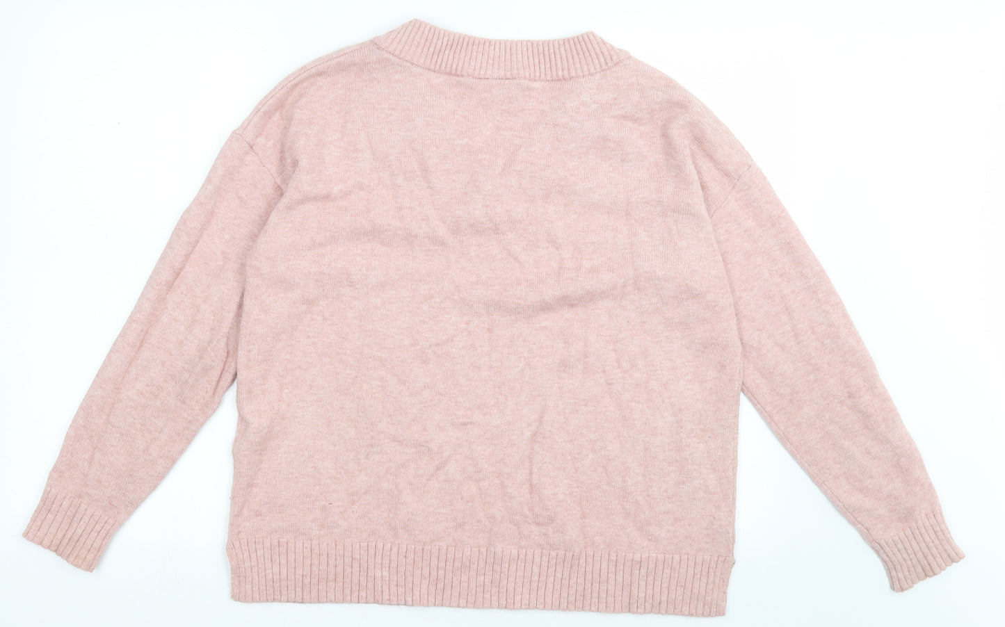 VILA Womens Pink V-Neck  Viscose Pullover Jumper Size M