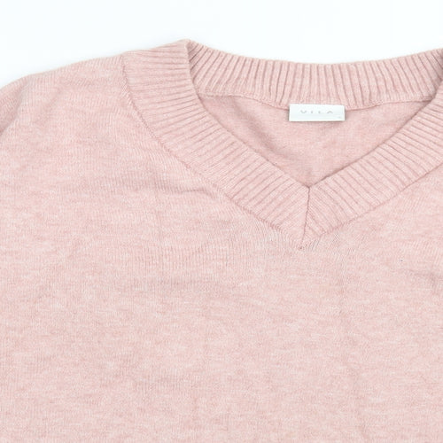 VILA Womens Pink V-Neck  Viscose Pullover Jumper Size M
