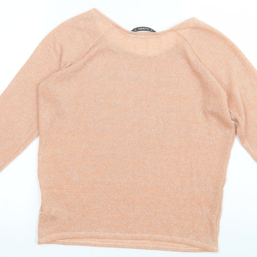Dunnes Stores Womens Orange Scoop Neck  Polyester Pullover Jumper Size M   - Skull