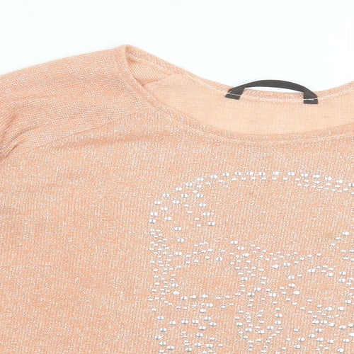 Dunnes Stores Womens Orange Scoop Neck  Polyester Pullover Jumper Size M   - Skull