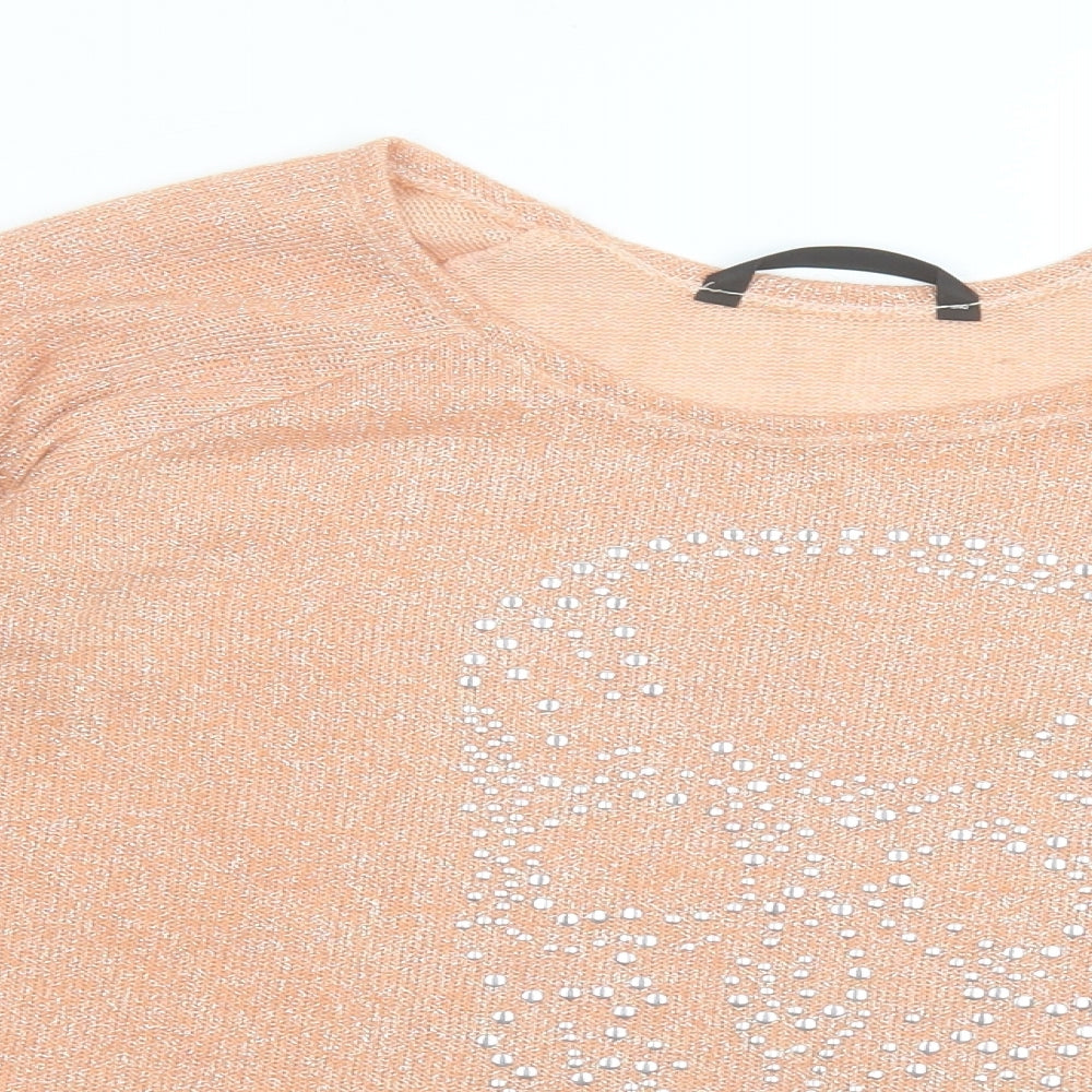 Dunnes Stores Womens Orange Scoop Neck  Polyester Pullover Jumper Size M   - Skull