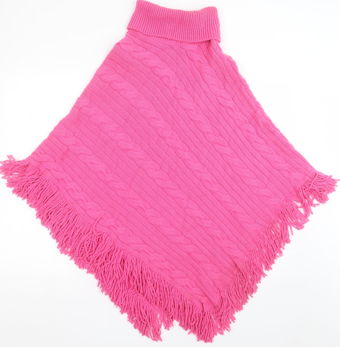 United Colors of Benetton Womens Pink Roll Neck Geometric Acrylic Cape Jumper One Size