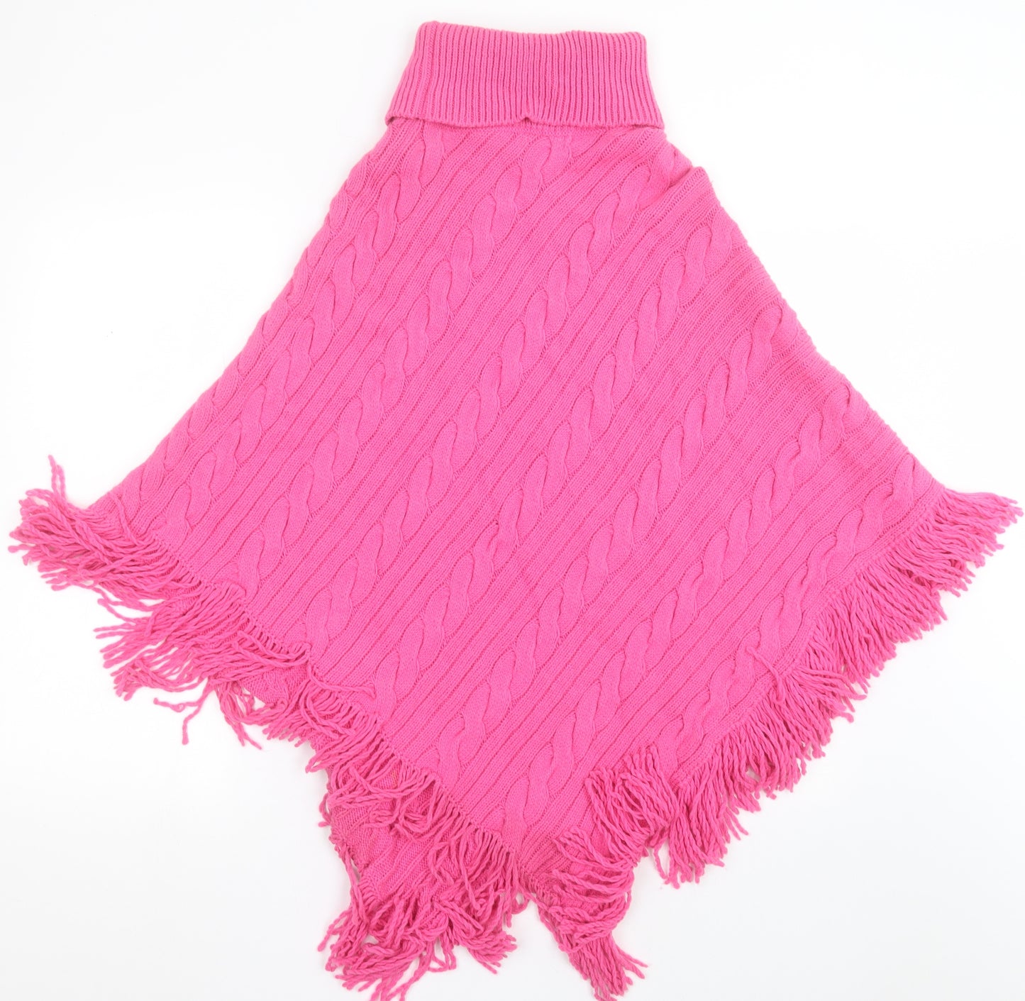 United Colors of Benetton Womens Pink Roll Neck Geometric Acrylic Cape Jumper One Size
