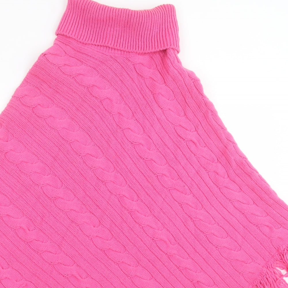 United Colors of Benetton Womens Pink Roll Neck Geometric Acrylic Cape Jumper One Size