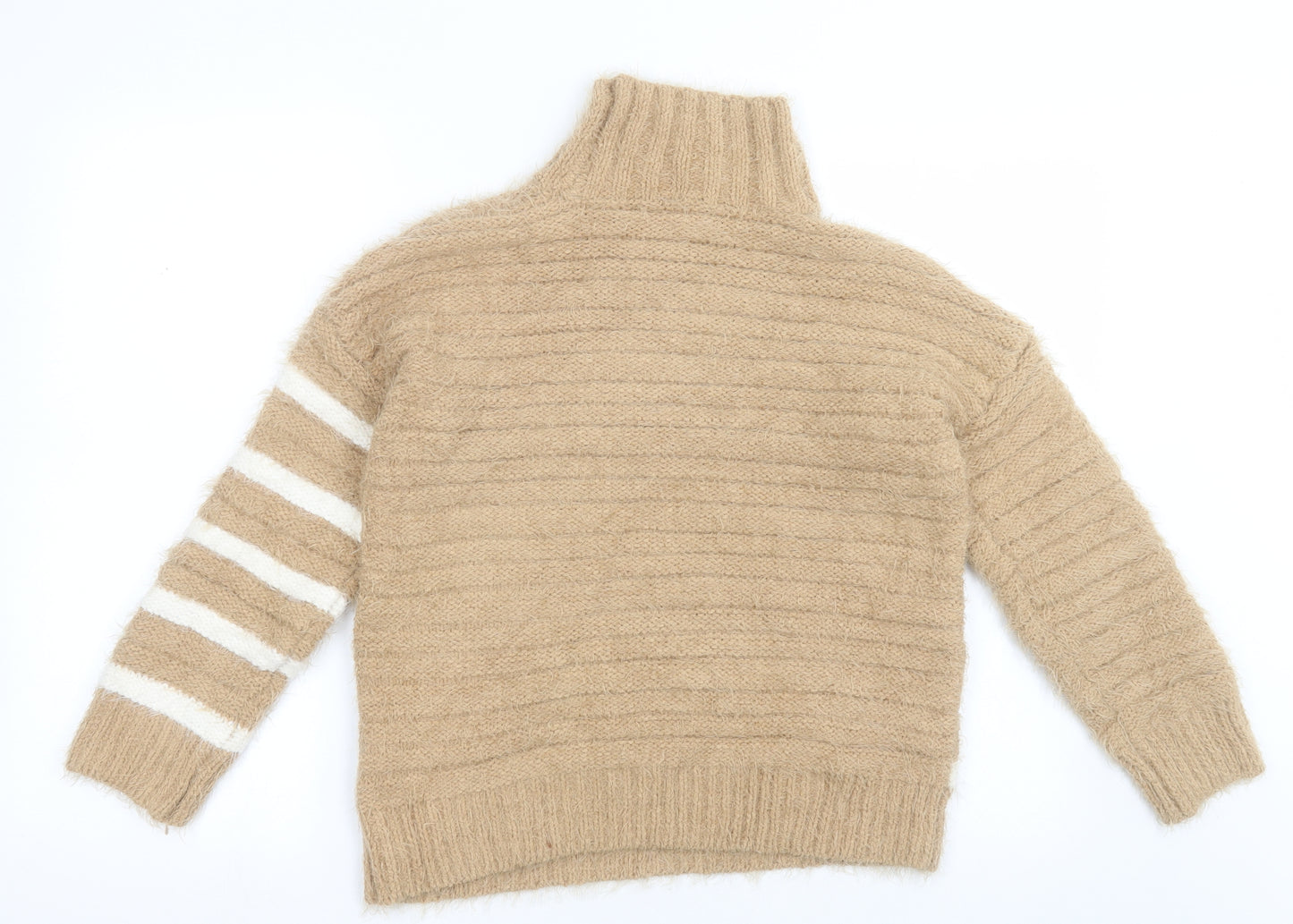 Marks and Spencer Womens Brown High Neck Striped Polyester Pullover Jumper Size S
