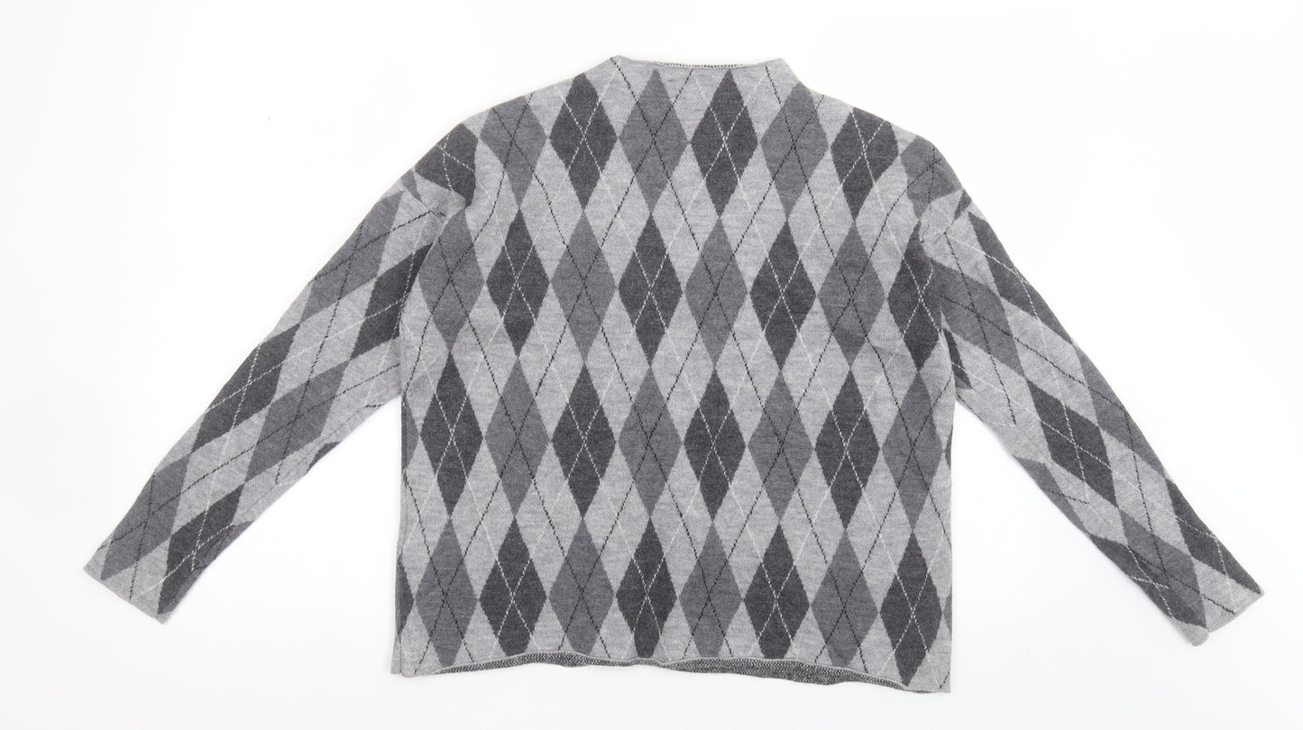 Hallhuber Womens Grey High Neck Argyle/Diamond Wool Pullover Jumper Size XL