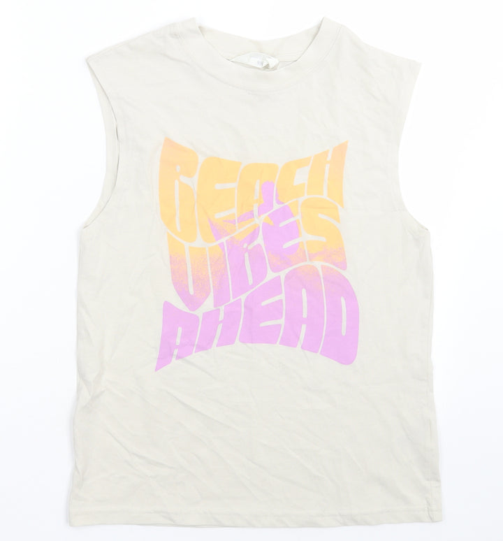 H&M Girls Beige Cotton Basic Tank Size 11-12 Years Crew Neck Pullover - beach vibes ahead