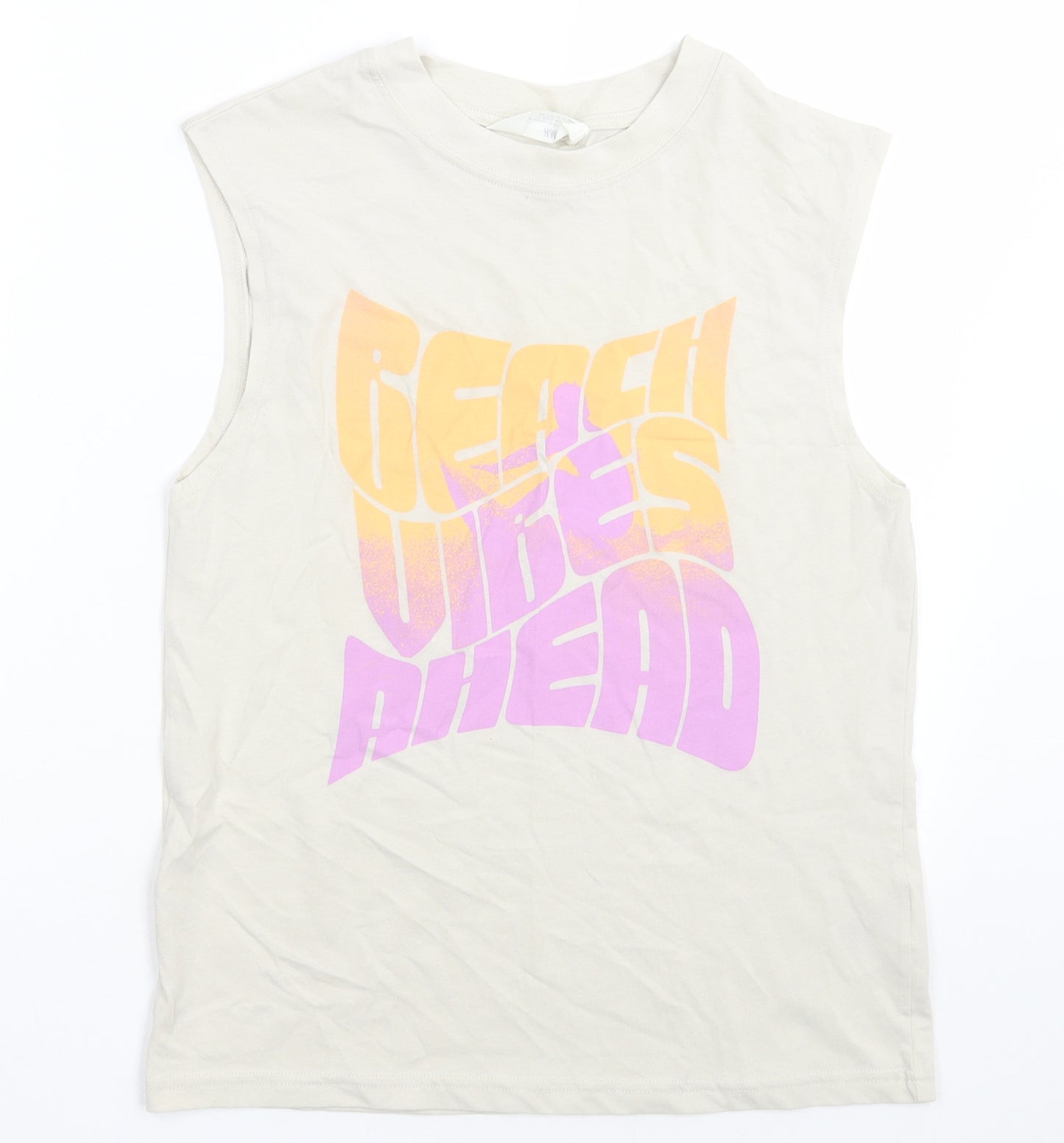H&M Girls Beige  Cotton Basic Tank Size 11-12 Years Crew Neck Pullover - beach vibes ahead
