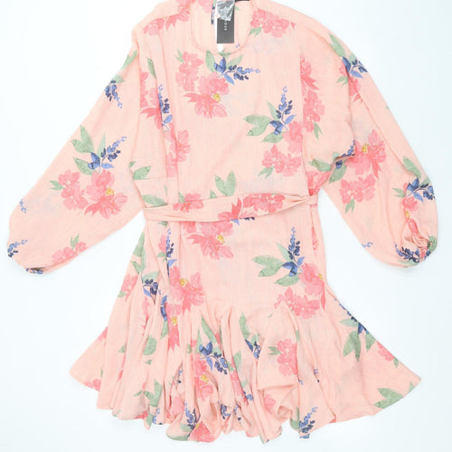 Matalan Womens Pink Floral Polyester A-Line  Size 14  Crew Neck Button